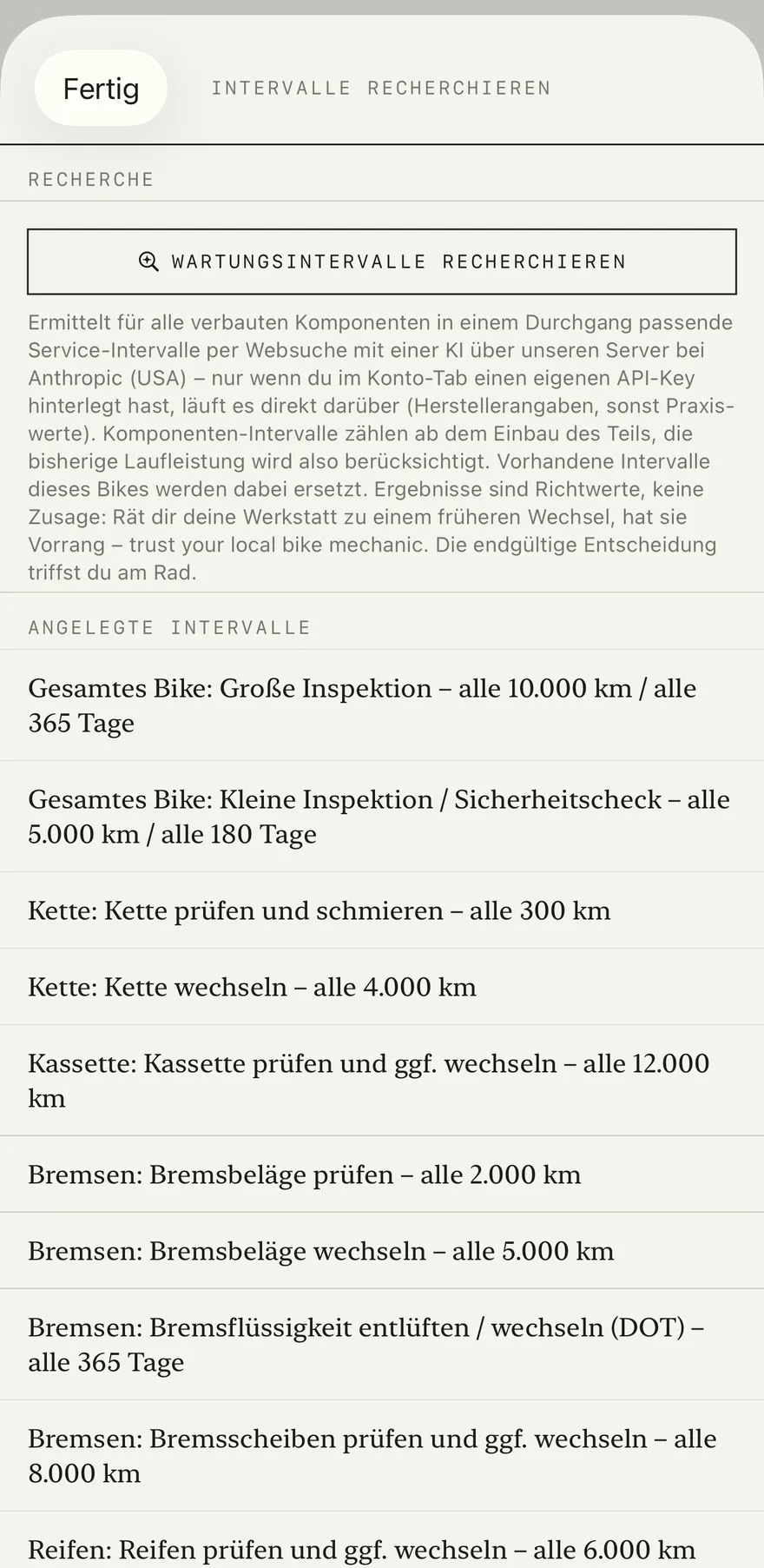 Passende Serviceintervalle je Komponente.