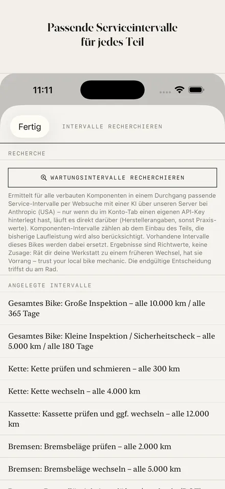 Passende Serviceintervalle je Komponente